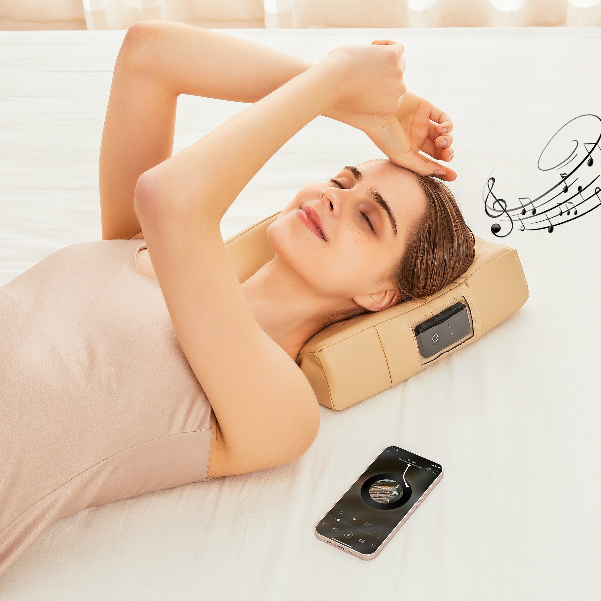 MusicMasterHigh Fidelity Sound Ergonomic Dream Face Cushion- Bluetooth Music Massage Pillow- Cream