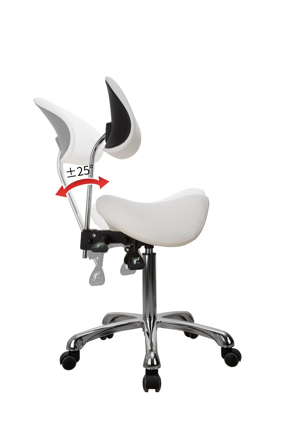 Silverfox Saddle Rolling Stool with Backrest 1025A