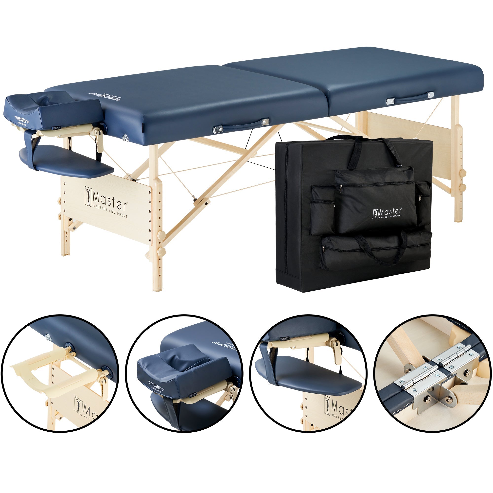 Master Massage 30'' CORONADO SALON Portable Massage Table Package with Lift Back Action & 3inch of High-density Multi-Layer Small Cella Foam (Royal Blue)