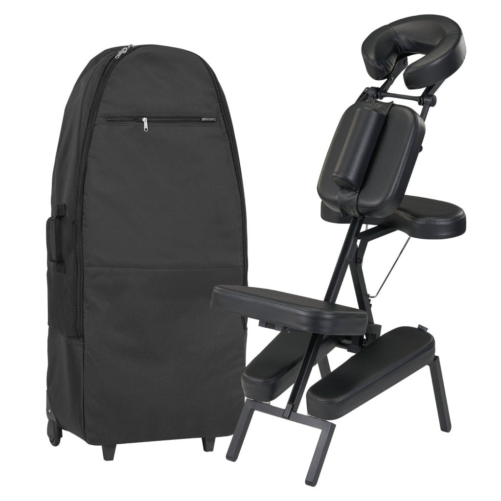 Master Massage Apollo Extra Large Size Portable Massage Chair - Lightweight Aluminum Tattoo Foldable - Sitting Posture Folding Massage Chair - with Larger Cushions and Wheels Bag - in Black - GreenLife - Massage Chair