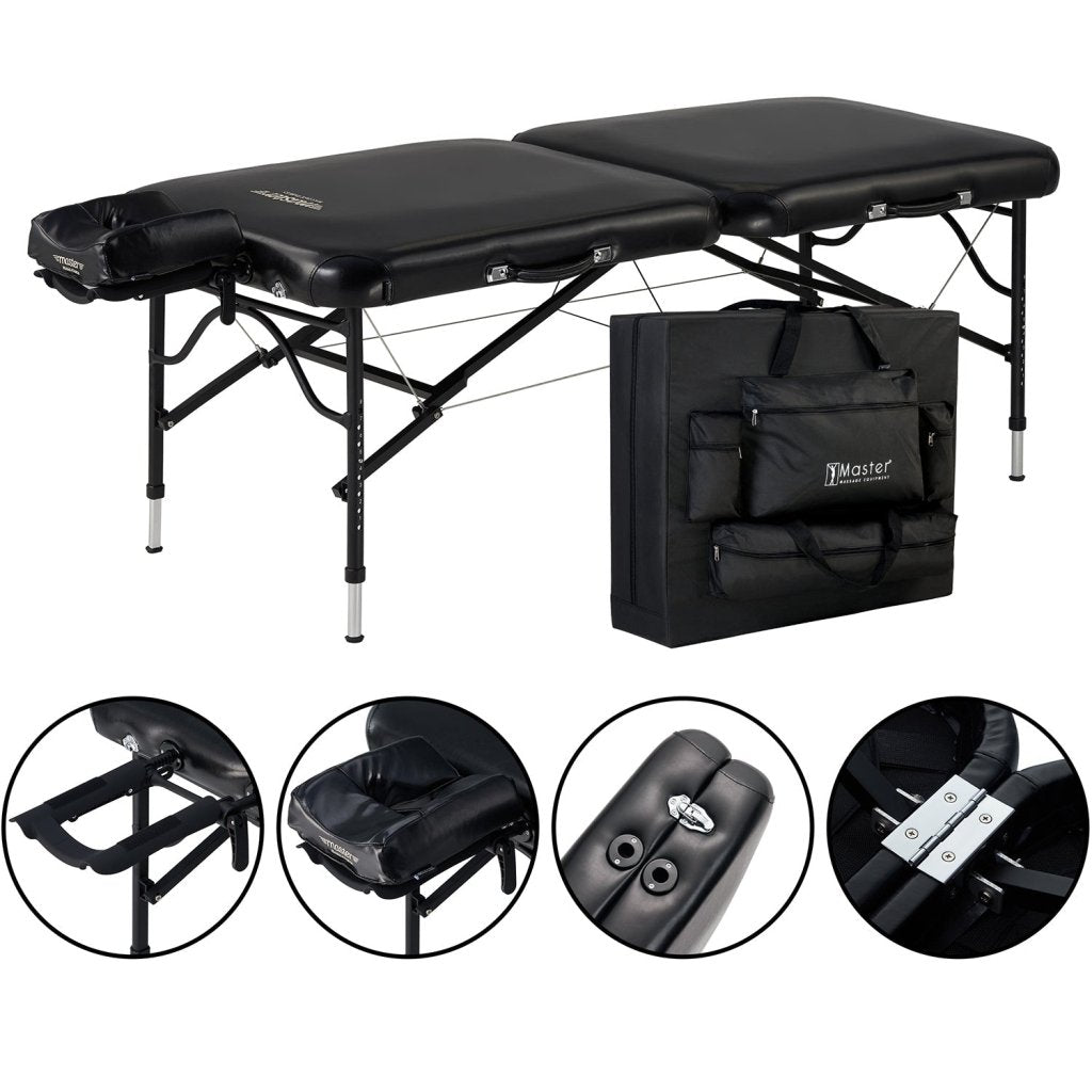 Master Massage 30inch STRATOMASTERPortable Massage Table Package with NanoSkin(Black Color) - GreenLife - Massage Tables