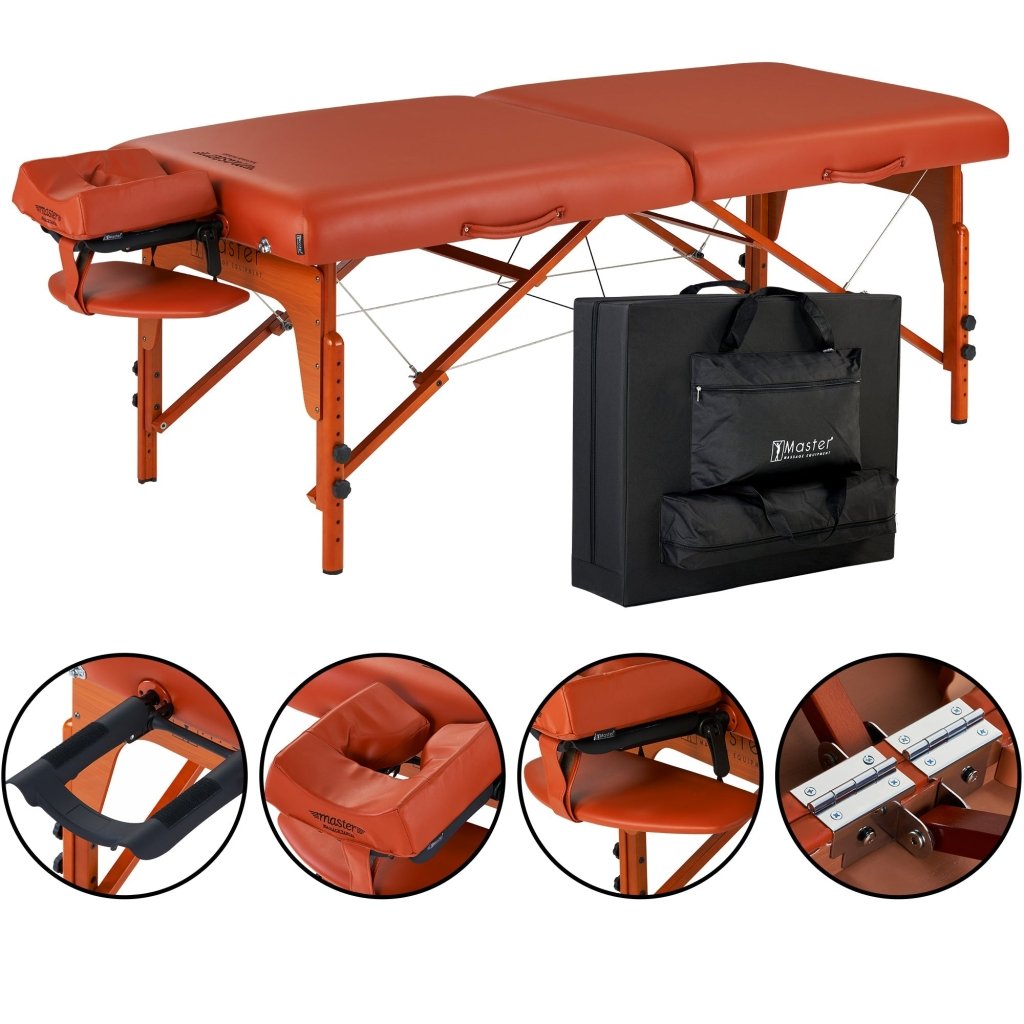 Master Massage 31inch SANTANAPortable Massage Table Package with MEMORY FOAM Layer, Shiatsu Cables, & Reiki Panels! (Mountain Red Color) - GreenLife - Massage Tables