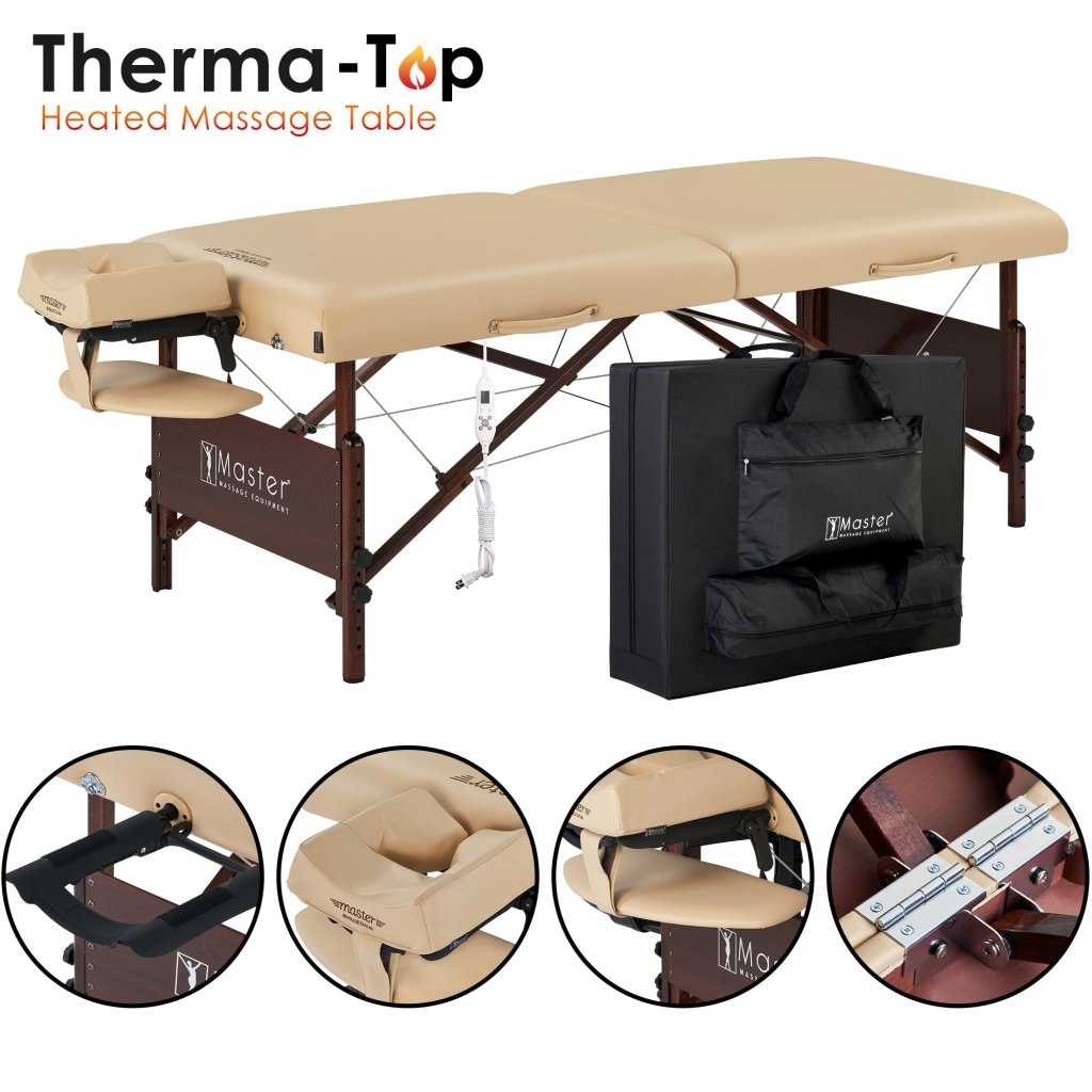 Master Massage 30inch DEL RAYPortable Massage Table Package with THERMA - TOP® - Built - In Adjustable Heating System for Extreme Comfort! (Sand Color) - GreenLife - Massage Tables