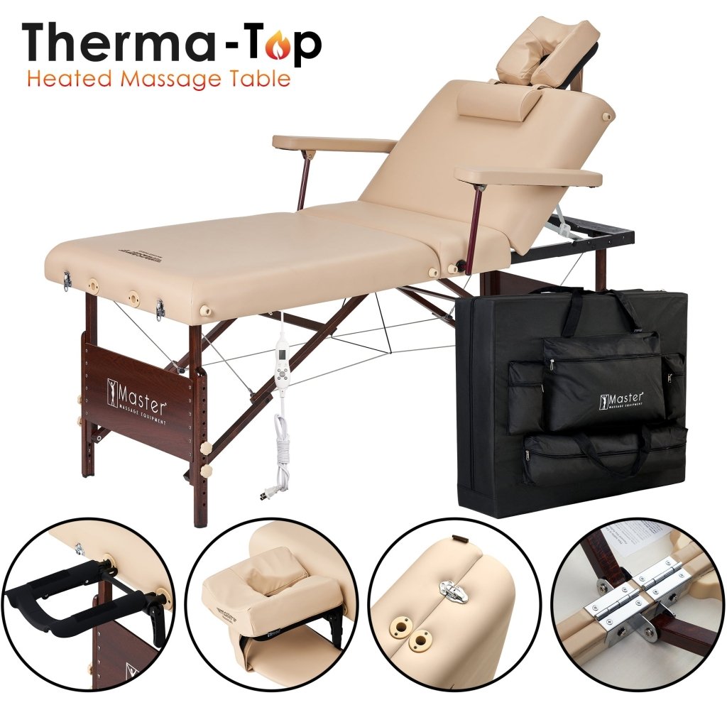 Master Massage 30inch DEL RAYPortable Massage Table Package with THERMA - TOP® - Built - In Adjustable Heating System for Extreme Comfort! (Sand Color) - GreenLife - Massage Tables