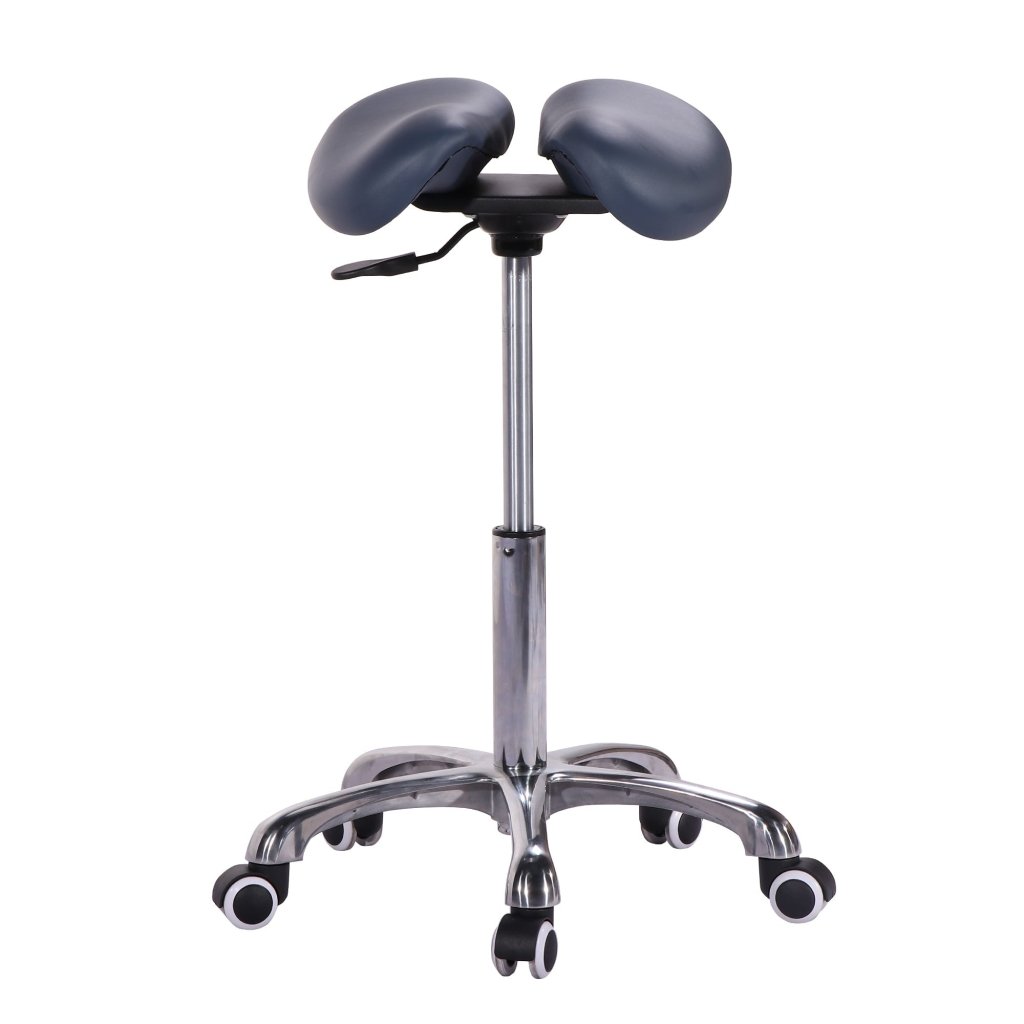 Master Massage Berkeley Ergonomic Posture Saddle Chair - Two - Part Saddle Stool - Hydraulic Swivel Rolling Seat Stool with Adjustable Title Angle and Height - Aluminum Base with Rubber Wheel Casters - Black (2 Color Options) - GreenLife - Massage Chair