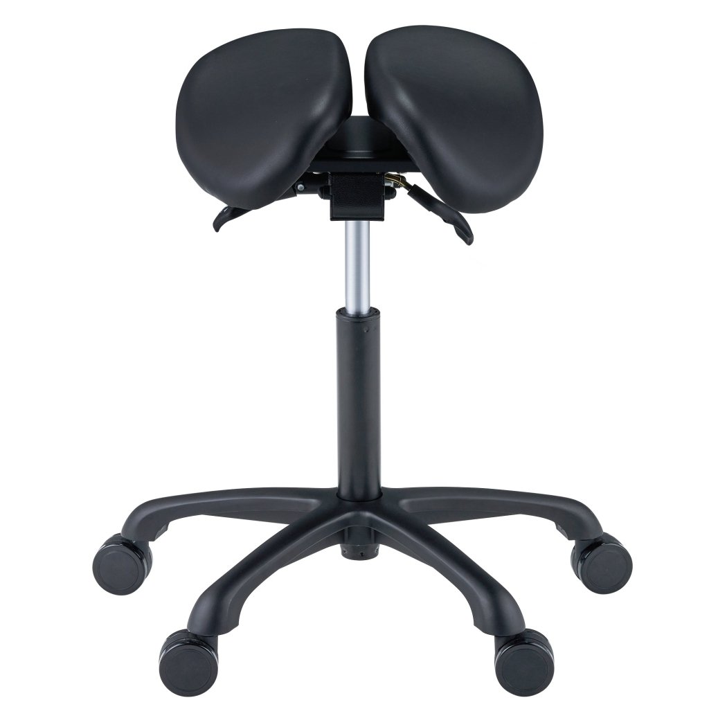 Master Massage Berkeley Ergonomic Posture Saddle Chair - Two - Part Saddle Stool - Hydraulic Swivel Rolling Seat Stool with Adjustable Title Angle and Height - Aluminum Base with Rubber Wheel Casters - Black (2 Color Options) - GreenLife - Massage Chair