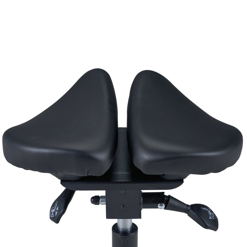 Master Massage Berkeley Ergonomic Posture Saddle Chair - Two - Part Saddle Stool - Hydraulic Swivel Rolling Seat Stool with Adjustable Title Angle and Height - Aluminum Base with Rubber Wheel Casters - Black (2 Color Options) - GreenLife - Massage Chair