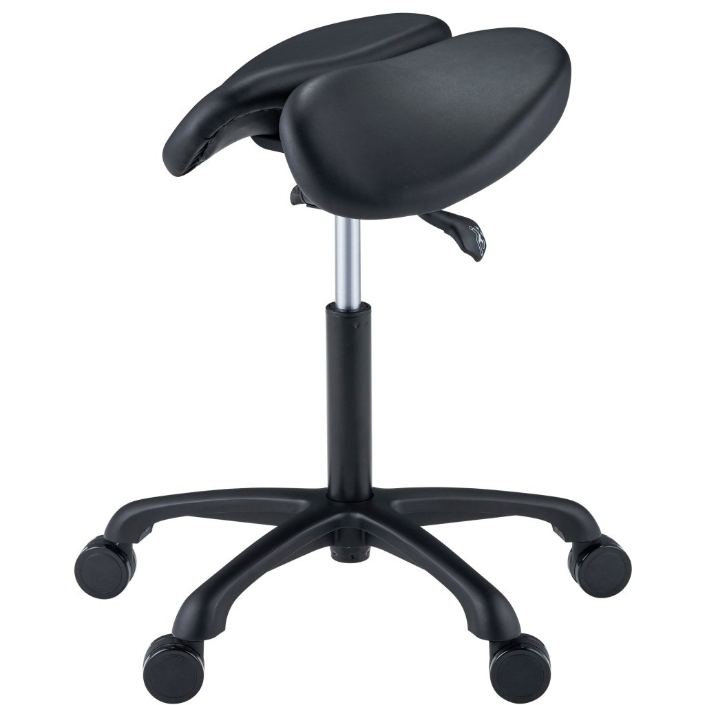 Master Massage Berkeley Ergonomic Posture Saddle Chair - Two - Part Saddle Stool - Hydraulic Swivel Rolling Seat Stool with Adjustable Title Angle and Height - Aluminum Base with Rubber Wheel Casters - Black (2 Color Options) - GreenLife - Massage Chair