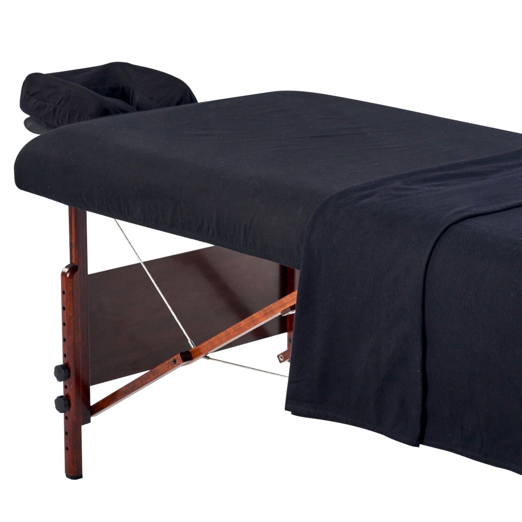 Master Massage Cotton Flannel Sheets Set (3 Piece Set) Massage Table Cover Set, Beauty Salon SPA Bed Replacement Cover, Includes Table Cover, Face Cushion Cover, Table Sheet (BLACK) - GreenLife - Accessories