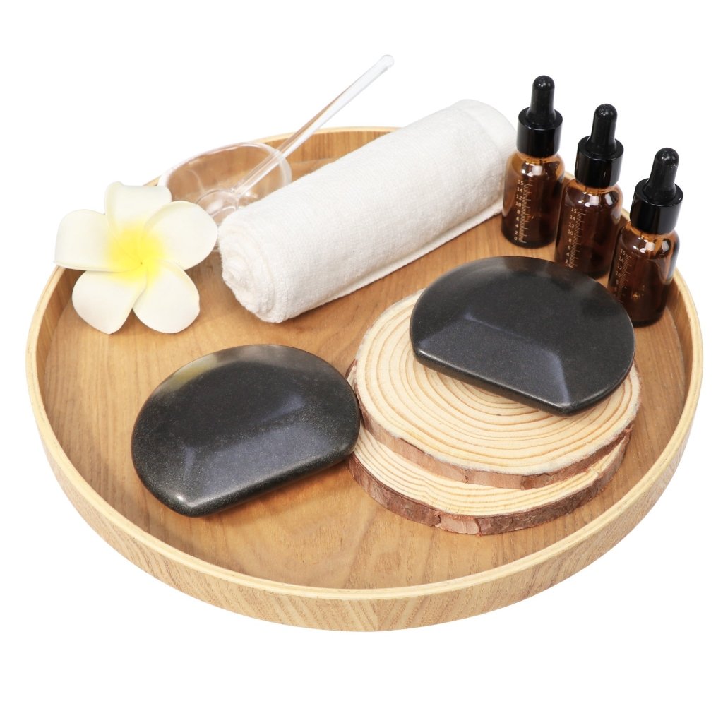 Master Massage Three Quarter 3/4 Round Balsalt Hot Massage Stone Rock Guasha 2 Piece Pack - GreenLife - Hot Stone