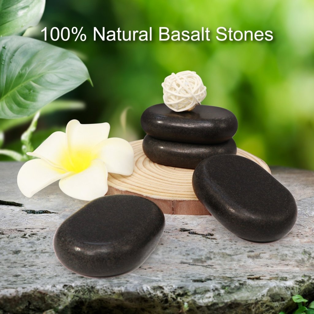 Master Massage Medium Size Flat Ovular Basalt Hot Stone Massage 12 piece Pack 2.6inch x 1.9inch x 0.7inch Rock - GreenLife - Hot Stone