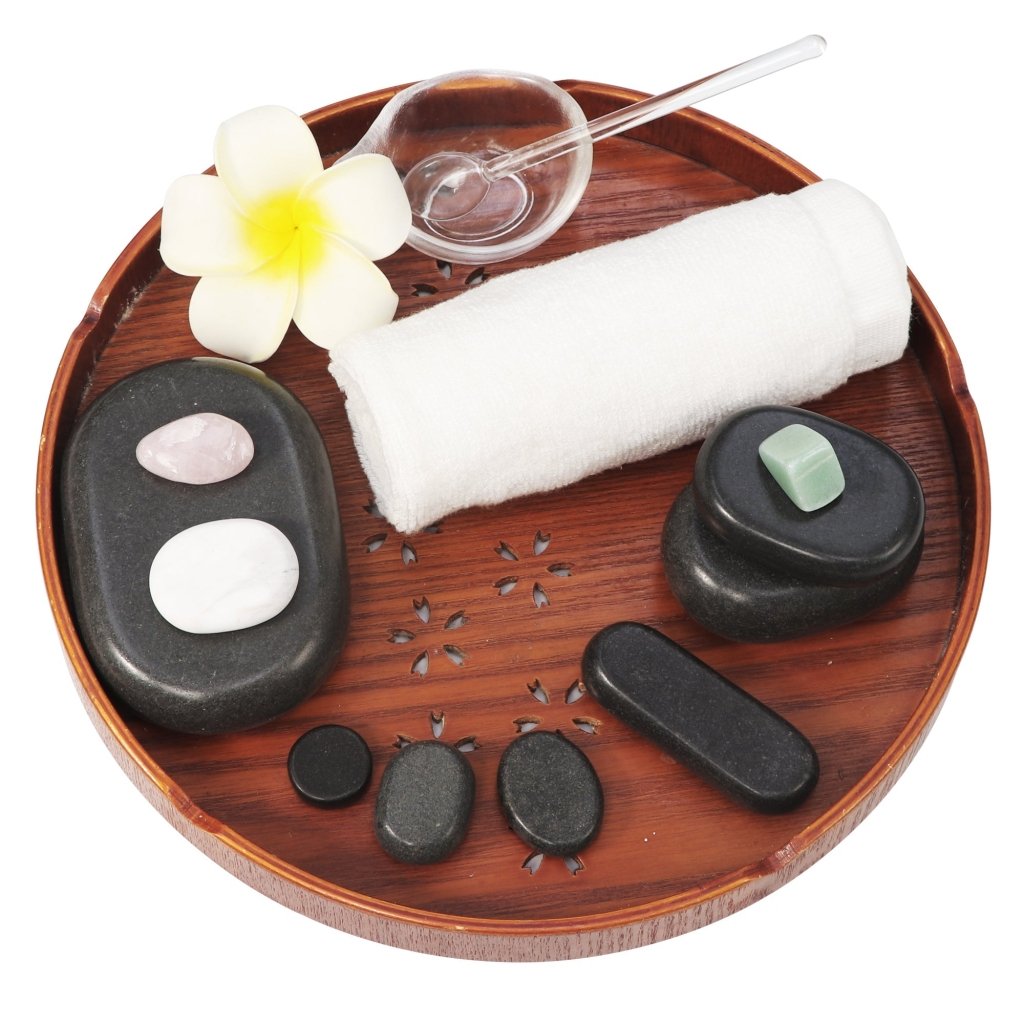 Master Massage 70 - piece Deluxe Hot Stone Massage Stone Set Kit Package for a Full Body Massage with Black Lava Volcano Basalt Rock, White Marble Cool Cold Stone and Chakra. - GreenLife - Hot Stone