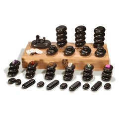 Master Massage 70 - piece Deluxe Hot Stone Massage Stone Set Kit Package for a Full Body Massage with Black Lava Volcano Basalt Rock, White Marble Cool Cold Stone and Chakra. - GreenLife - Hot Stone