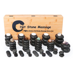 Master Massage 70 - piece Deluxe Hot Stone Massage Stone Set Kit Package for a Full Body Massage with Black Lava Volcano Basalt Rock, White Marble Cool Cold Stone and Chakra. - GreenLife - Hot Stone