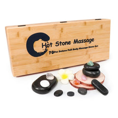 Master Massage 70 - piece Deluxe Hot Stone Massage Stone Set Kit Package for a Full Body Massage with Black Lava Volcano Basalt Rock, White Marble Cool Cold Stone and Chakra. - GreenLife - Hot Stone