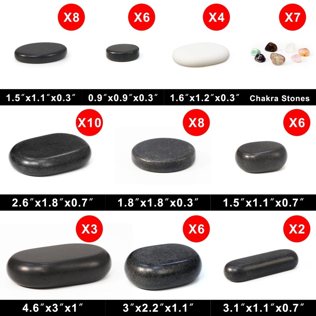 Master Massage 60 - Piece Deluxe Hot Stone Set including Basalt Volcano Rocks, Marble Cold Stones, and Chakra Balancing Tools - Ultimate All - in - One Package Kit for a Professional Quality Hot Stone Massage Therapy at Home - GreenLife - Hot Stone