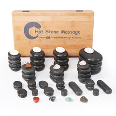 Master Massage 60 - Piece Deluxe Hot Stone Set including Basalt Volcano Rocks, Marble Cold Stones, and Chakra Balancing Tools - Ultimate All - in - One Package Kit for a Professional Quality Hot Stone Massage Therapy at Home - GreenLife - Hot Stone