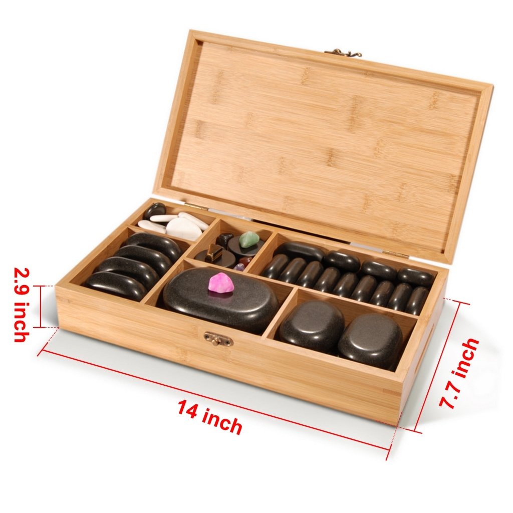 Master Massage 60 - Piece Deluxe Hot Stone Set including Basalt Volcano Rocks, Marble Cold Stones, and Chakra Balancing Tools - Ultimate All - in - One Package Kit for a Professional Quality Hot Stone Massage Therapy at Home - GreenLife - Hot Stone