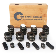 Master Massage 40 Piece Deluxe Hot Stone Massage Stone Set Kit Package for a Full Body Massage with Black Lava Volcano Basalt Rock - GreenLife - Hot Stone