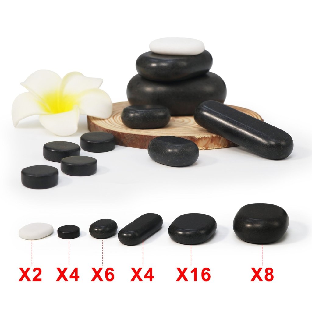 Master Massage 40 Piece Deluxe Hot Stone Massage Stone Set Kit Package for a Full Body Massage with Black Lava Volcano Basalt Rock - GreenLife - Hot Stone