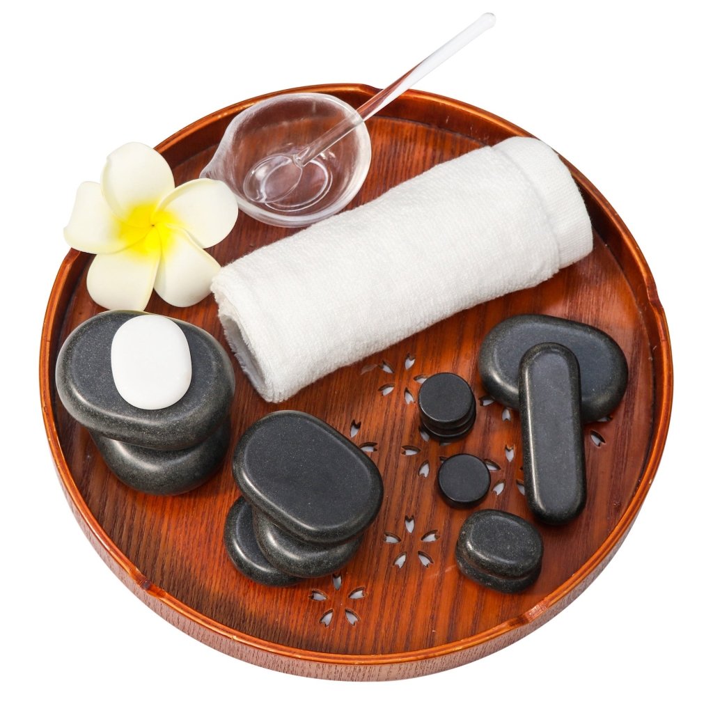 Master Massage 40 Piece Deluxe Hot Stone Massage Stone Set Kit Package for a Full Body Massage with Black Lava Volcano Basalt Rock - GreenLife - Hot Stone