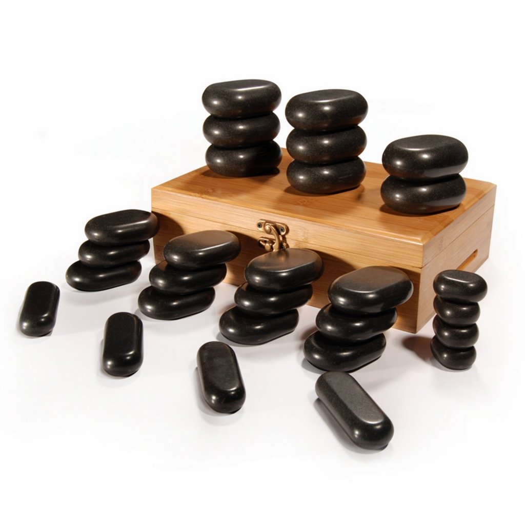 Master Massage 28 Piece Essential Hot Stone Massage Stone Set Kit Package for Professional or Home Spa Stone Therapy, Healing, Pain Relief - Basalt Rock - GreenLife - Hot Stone