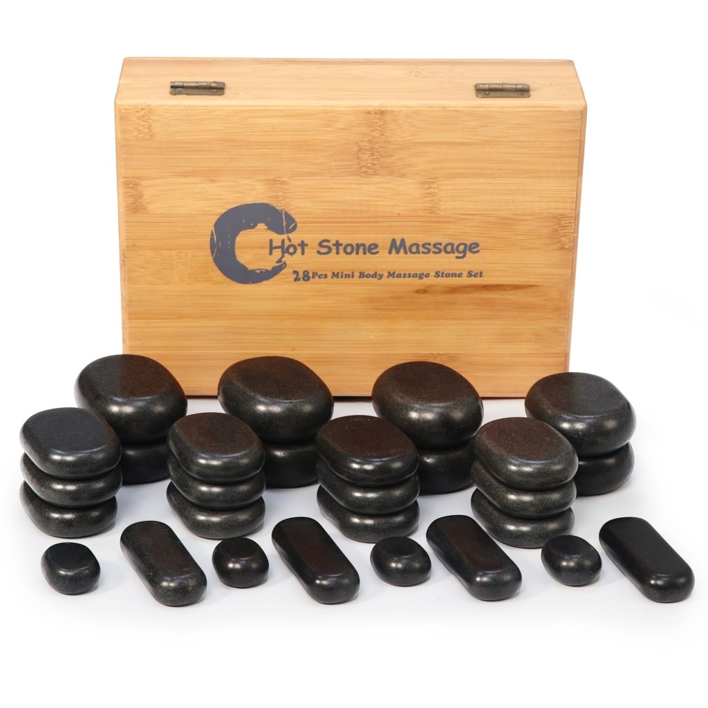 Master Massage 28 Piece Essential Hot Stone Massage Stone Set Kit Package for Professional or Home Spa Stone Therapy, Healing, Pain Relief - Basalt Rock - GreenLife - Hot Stone