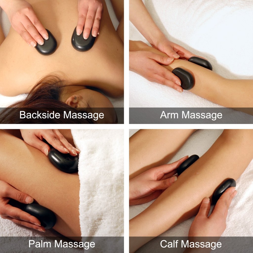 Master Massage 18 Piece Essential Hot Stone Massage Set Kit Package for Professional or Home Spa, Healing, Pain Relief - Basalt Rock - GreenLife - Hot Stone