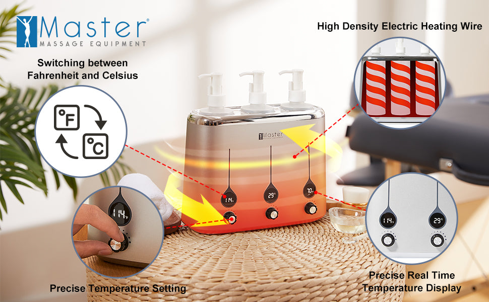 Master Three Bottle Massage Oil Warmer Lotion Warmer Dispenser Heated for Body Cream Heating Device for Massage Therapy & Personal Use- Quick Oil & Lotion Warmer Heats up