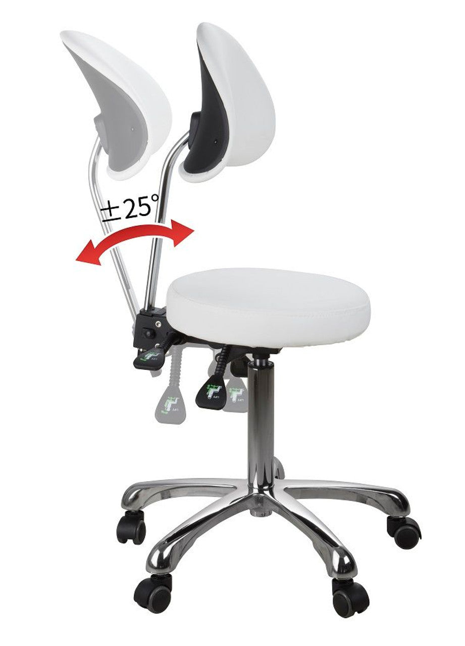 Silverfox Saddle Rolling Stool with Backrest 1025B