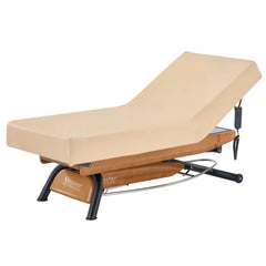 Master Massage Atlas Liftback Electric Lift Spa Salon Stationary Bed - Cream Top with Oak Base - GreenLife - Electric Massage Bed